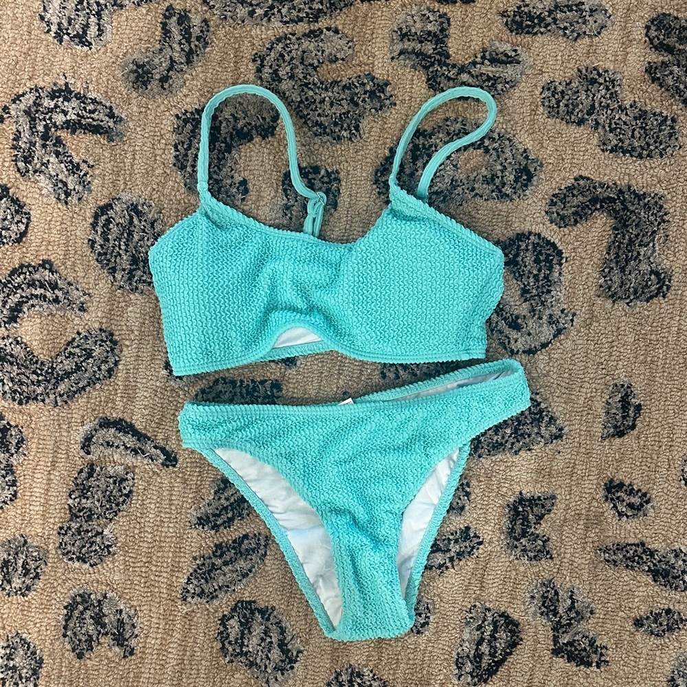 Turquoise Textured Bikini Set